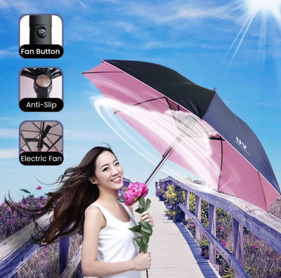 Portable Fan Umbrella with Built-In Cooling Fan & UV Protection