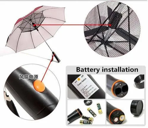 Portable Fan Umbrella with Built-In Cooling Fan & UV Protection